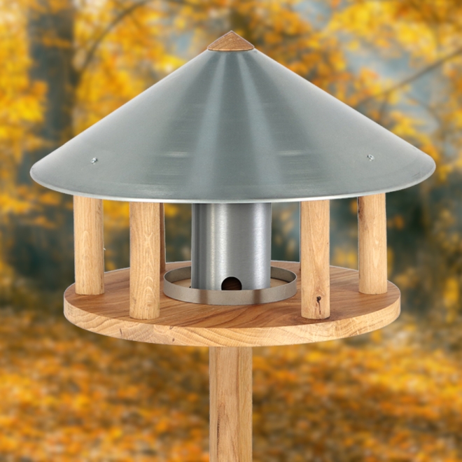 Esschert Design Futterhaus Eiche, mit Standfuß und Silo, verzinktes Metalldach, FB565