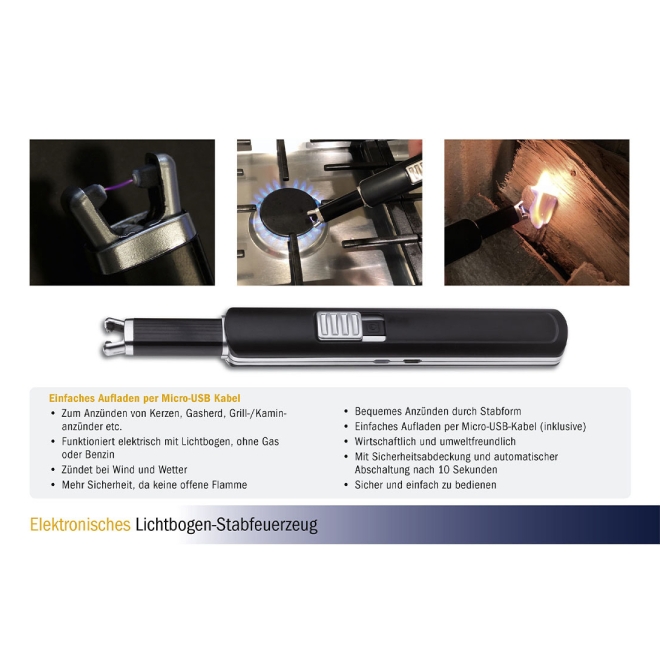 TFA Elektronisches Lichtbogen-Stabfeuerzeug, Micro-USB, Feuerzeug, Anzünder, 98.1119.01