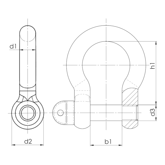 Schäkel geschweift 13mm - 1/2 Zoll - verzinkt mit Augenbolzen