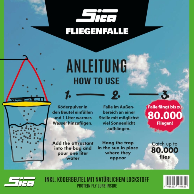 Sica Fliegenfalle 3 Liter - Mehrwegmodell - Fliegenfänger für den Außenbereich