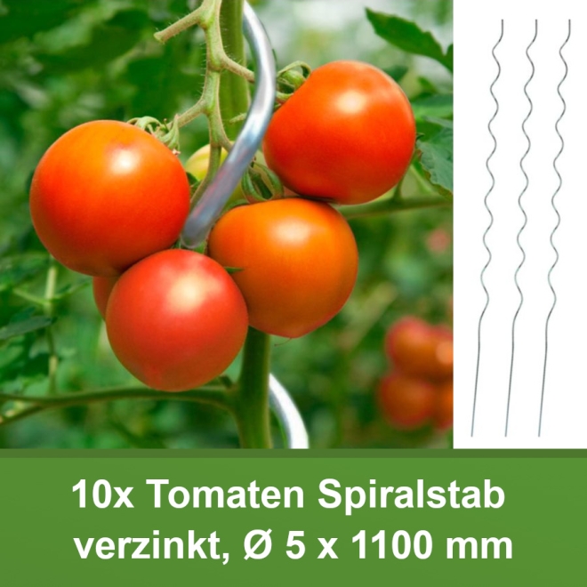 10x Tomaten-Spiralstab 110cm, verzinkt, Tomatenstab, Anbindestab, Rankhilfe