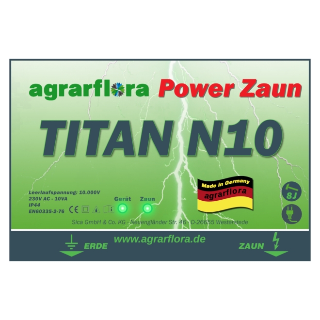 Agrarflora Weidezaungerät TITAN N10 - 10.000 Volt - 8 Joule - 230V Elektrozaungerät