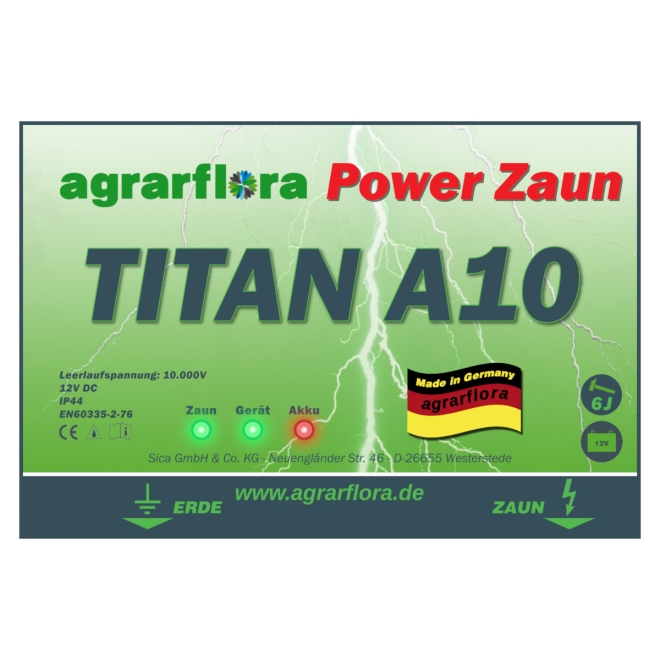Agrarflora Weidezaungerät TITAN A10 - 10.000 Volt - 6 Joule - 12V Elektrozaungerät