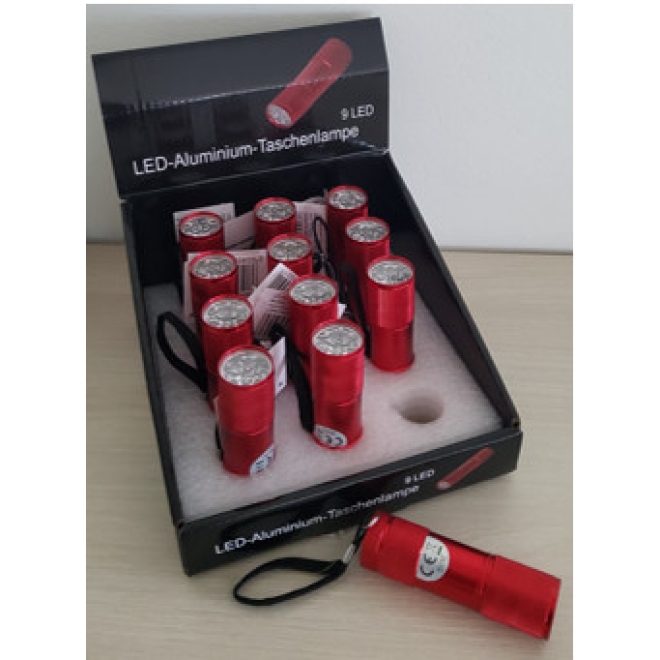 LED Aluminium-Taschenlampe mit 9 LED´s, 12er Display - ohne Batterien