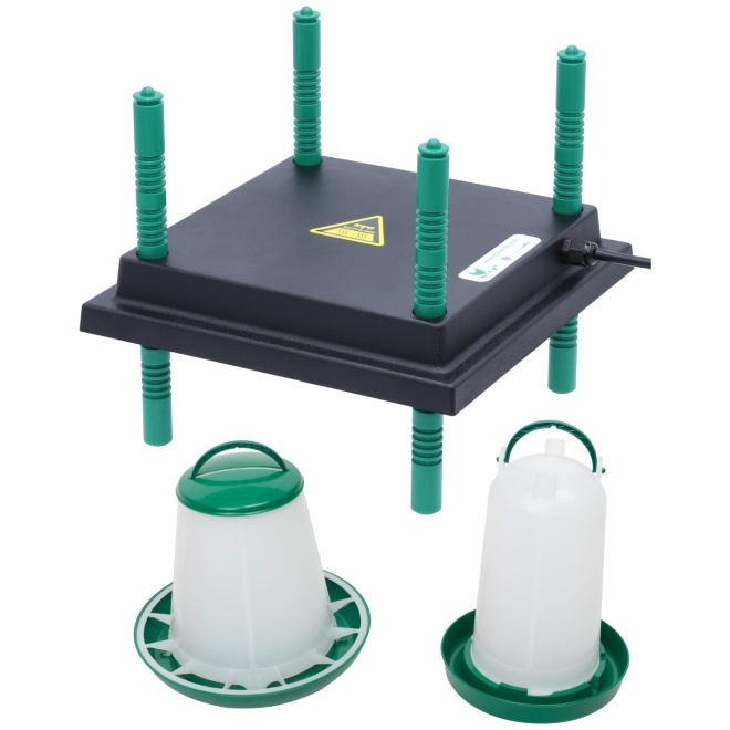 Agrarflora Küken Aufzucht Set: Wärmeplatte 25x25cm + 1,5L Stülptränke + 1kg Futtertrog