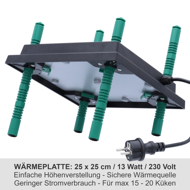 Agrarflora Küken Aufzucht Set: Wärmeplatte 25x25cm + 1,5L Stülptränke + 1kg Futtertrog