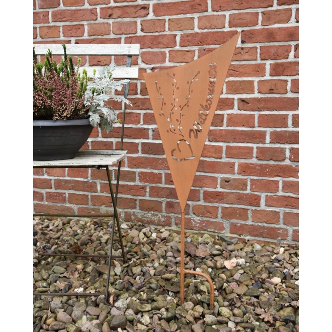 Gartenstecker Willkommen, Gartenschild in Rostoptik, Wilkommensschild 82cm