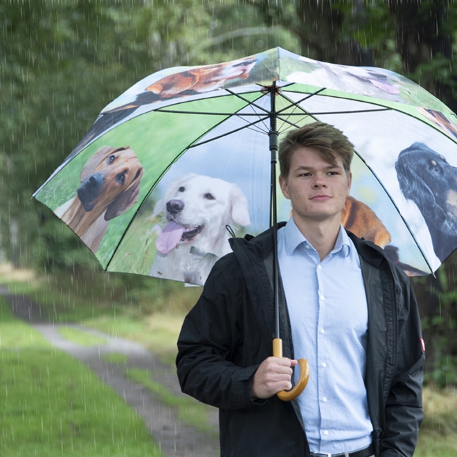 Esschert Design Regenschirm Hunde, Automatik Stockschirm mit Hundemotiv