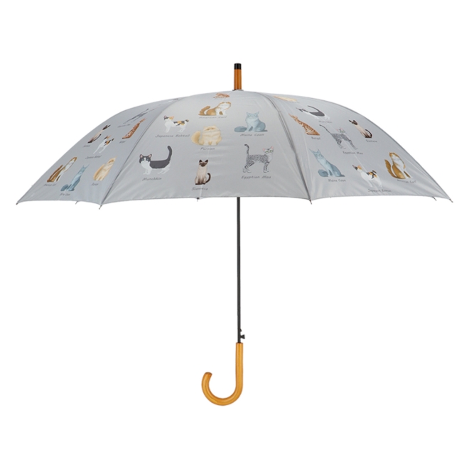 Esschert Design Regenschirm Katzenrassen, Automatik Stockschirm mit Katzenmotiv