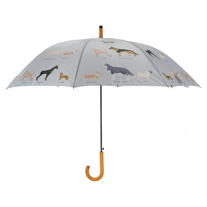 Esschert Design Regenschirm Hunderassen, Automatik Stockschirm mit Hundemotiv