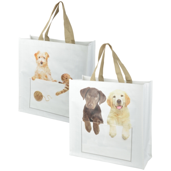 Esschert Design Tragetasche Hunde, Jutebeutel, Einkaufstasche mit Hundemotiv