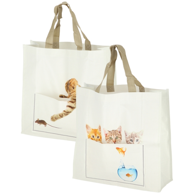 Esschert Design Tragetasche Katzen, Jutebeutel, Einkaufstasche mit Katzenmotiv