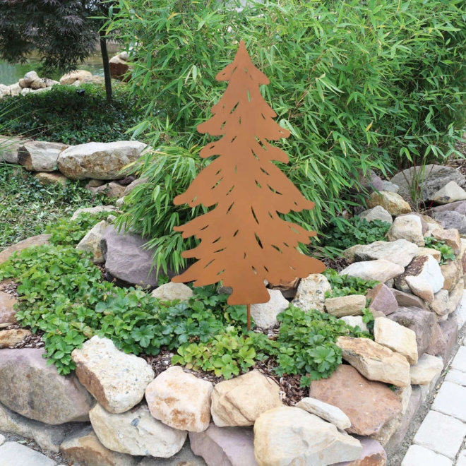 Gartenstecker Tannenbaum 107cm, Gartenschild in Rostoptik, Dekostecker Tanne