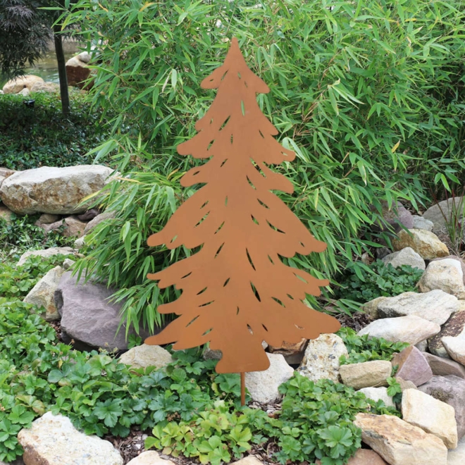 Gartenstecker Tannenbaum 107cm, Gartenschild in Rostoptik, Dekostecker Tanne