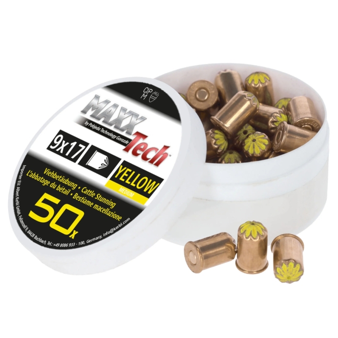 MaxxTech Kartuschen Kaliber 9x17 gelb, Platzkartuschen für Wühlmausschussfallen - 50 Stück