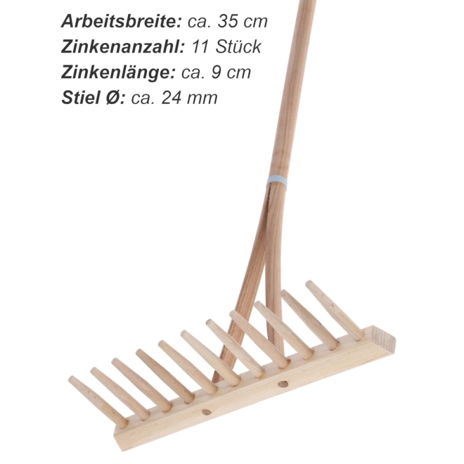 Kinder Holzrechen 35cm mit Stiel - Mini Heurechen für Kinder 100cm