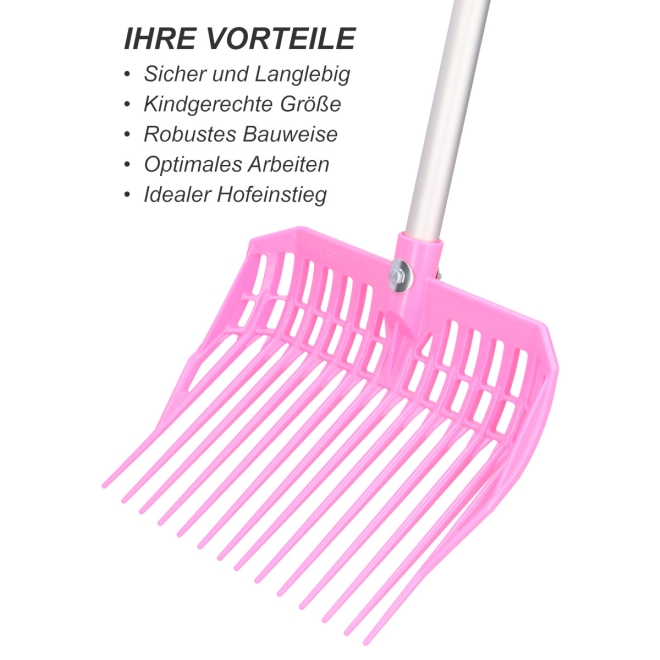 Kinder Dunggabel EcoFork Mini mit Stiel - pink - Mistgabel für Kinder 113cm