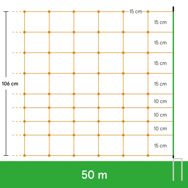 50m Schafnetz, Euro Plus, 106cm, 2 Spitzen, orange, Schafzaun, Elektrozaun, Elektronetz