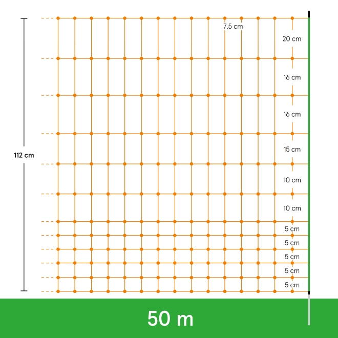 50m Geflügelnetz, Euro, 112cm, 1 Spitze, orange, Hühnerzaun, Geflügelzaun, Hühnernetz, Elektrozaun