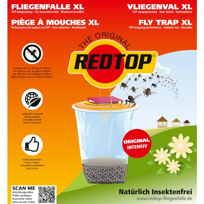 RedTop Fliegenfalle XL 8 Liter - Mehrwegmodell - Fliegenfänger für den Außenbereich