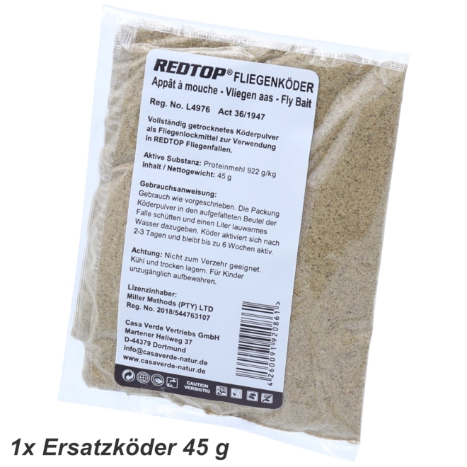 RedTop Nachfüllpack für Fliegenfalle XL 8 Liter - Ersatzbeutel + Köder 45g