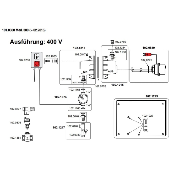 Suevia Einschraubheizkörper 3000W, 400V (Stecker rot) für Heizgerät Mod. 300 - 102.0849