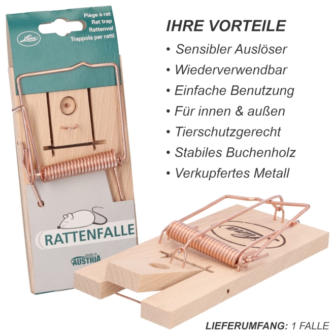 Rattenfalle aus Holz - klassische Schlagfalle - Schnappfalle zur Rattenbekämpfung