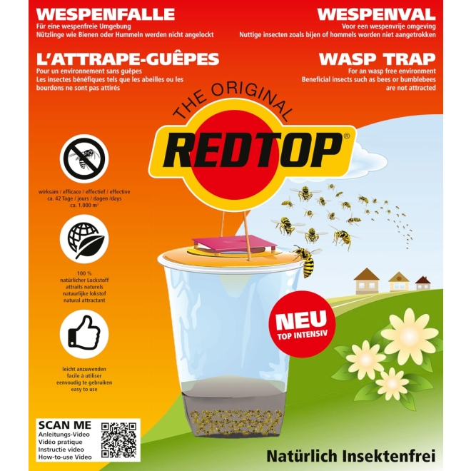 RedTop Wespenfalle 3 Liter - Einwegmodell - Wespenfänger mit Lockstoff