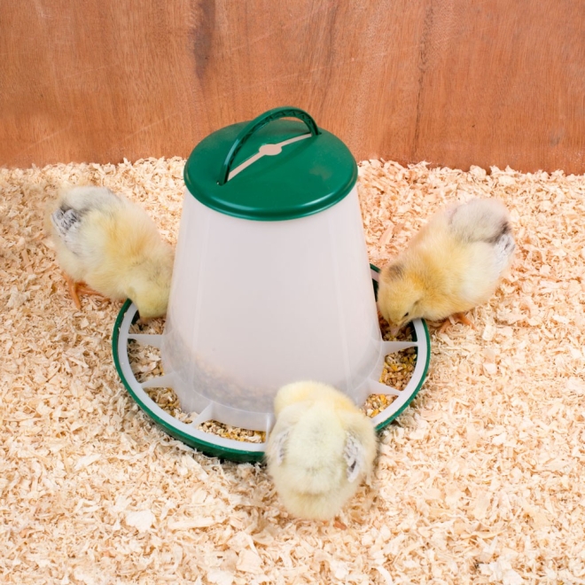 Geflügel-Futterautomat 1kg grün, mit Deckel und Aufhängung, Futtertrog für Hühner und Küken