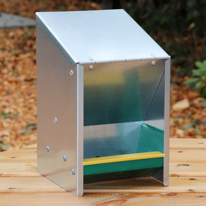 Geflügel Futterautomat 2,5kg verzinkt - Futtertrog mit schrägem Klappdeckel