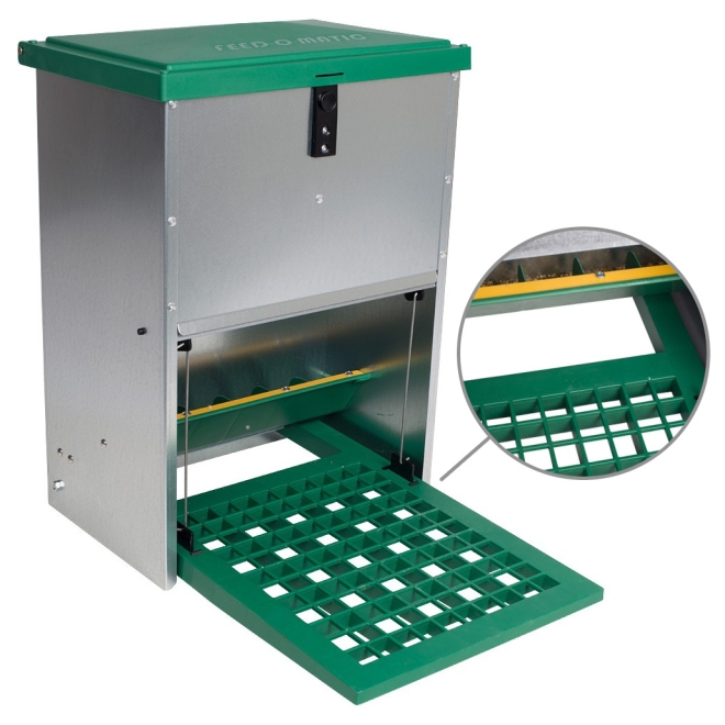 Feedomatic Geflügelfutterautomat 5kg, verzinkt, Hühner-Futterautomat mit Trittplatte
