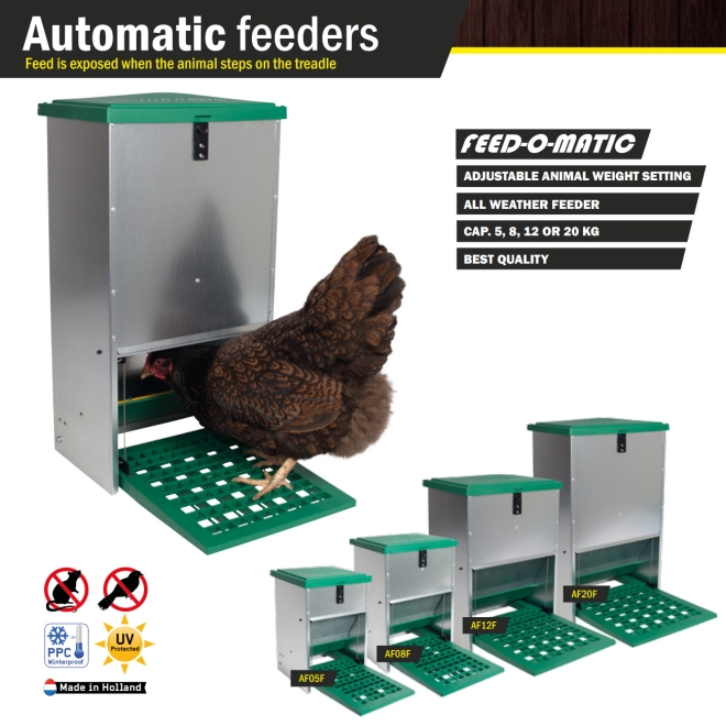 Feedomatic Geflügelfutterautomat 5kg, verzinkt, Hühner-Futterautomat mit Trittplatte