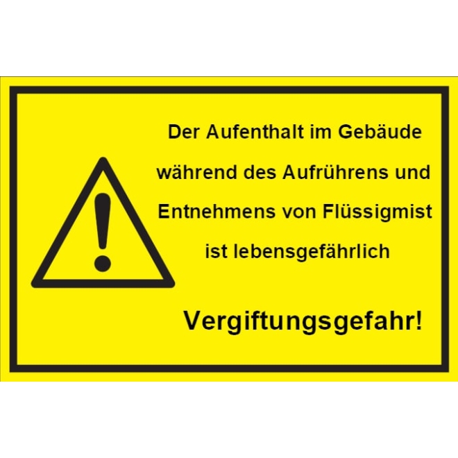 Warnschild: Flüssigmist - Vergiftungsgefahr, gelb, 250x150mm, Hinweisschild