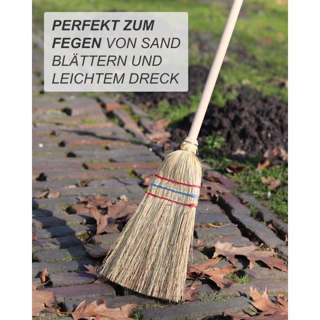 Kinder Reisstrohbesen mit Stiel - 3-fach genäht - Strohbesen für Kinder 100cm