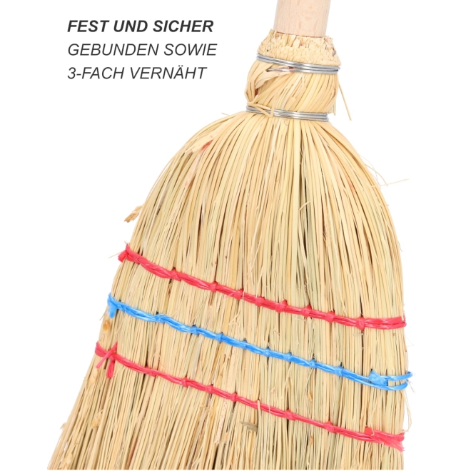 Kinder Reisstrohbesen mit Stiel - 3-fach genäht - Strohbesen für Kinder 100cm