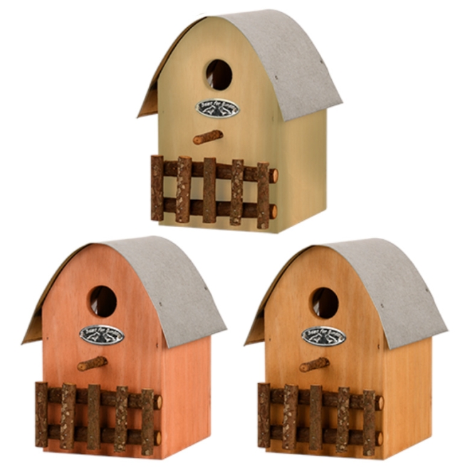 Esschert Design Nistkasten Haus mit Zaun, Vogelhaus, Brutkasten, farblich sortiert, NKH