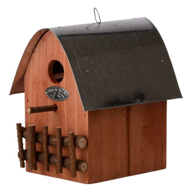 Esschert Design Nistkasten Haus mit Zaun, Vogelhaus, Brutkasten, farblich sortiert, NKH