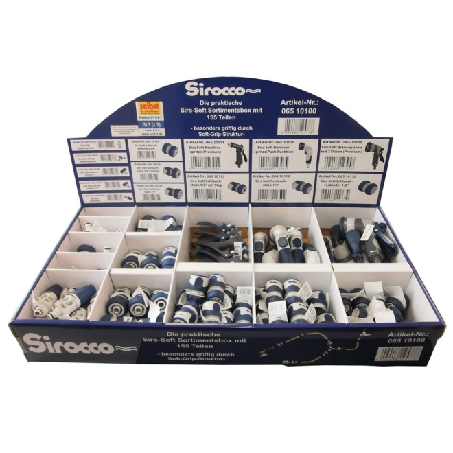 Siro Soft Sortimensbox, 155 Teile: Schlauchstücke, Verbinder, Hahnanschlüsse, Brausepistolen...