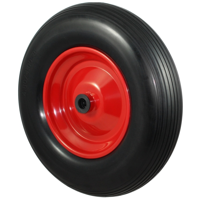 PU Schubkarrenrad Ø390mm (4.80/4.00-8) schwarz, Stahlfelge, Achse Ø20mm, pannensicheres Rad
