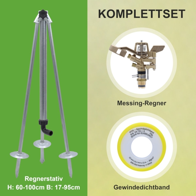 Teilkreisregner RC 135, 3/4 Zoll, Sektorenregner, Komplettset mit Regnerstativ und Dichtband