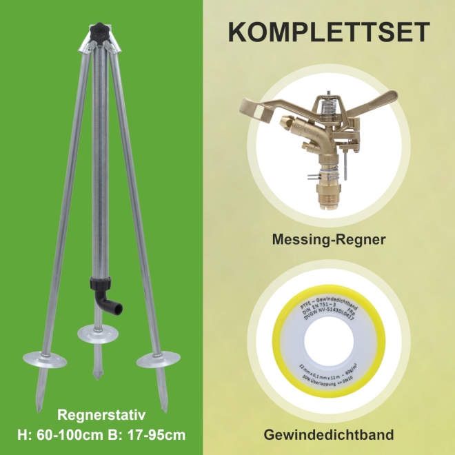 Teilkreisregner RC 185, 1 1/4 Zoll, Sektorenregner, Komplettset mit Regnerstativ und Dichtband