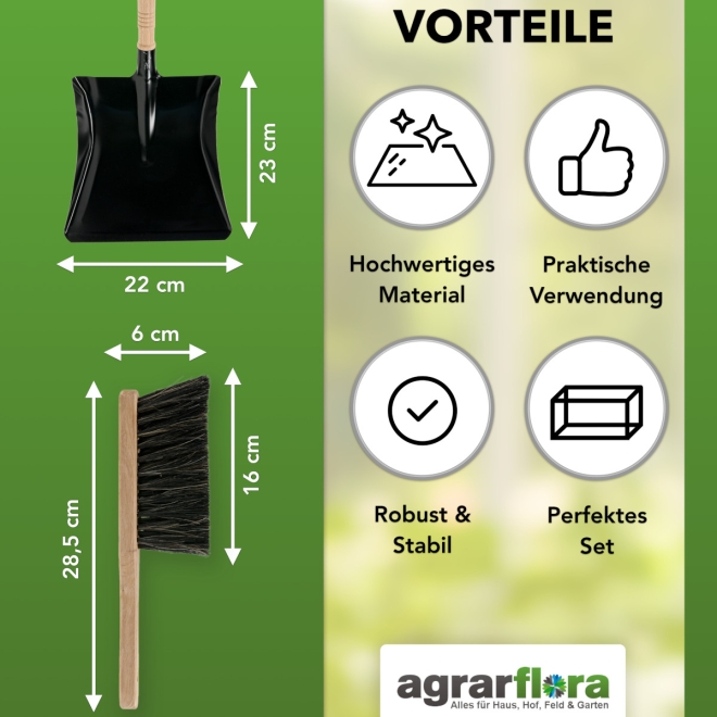 Kehrgarnitur: Kehrblech und Rosshaar Handfeger, Kehrset mit Naturborsten
