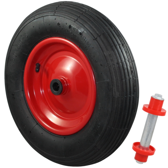 Luftbereiftes Schubkarrenrad Ø385mm (4.80/4.00-8) 4PR, schwarz, Stahlfelge, Achse Ø20mm
