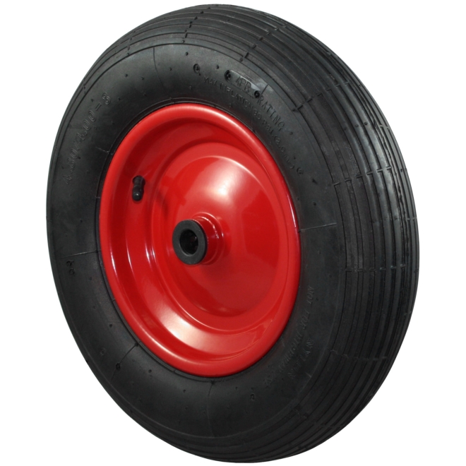 Luftbereiftes Schubkarrenrad Ø385mm (4.80/4.00-8) 4PR, schwarz, Stahlfelge, Achse Ø20mm