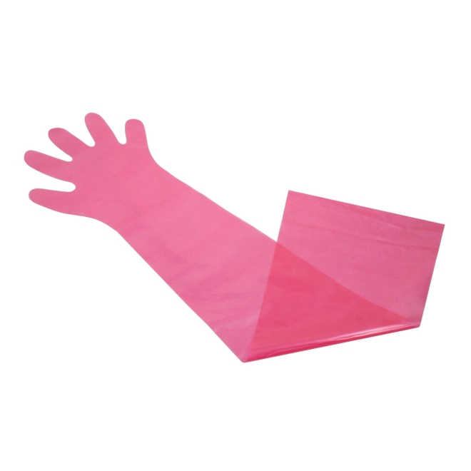 PE-Einweghandschuhe 90cm, Rot, extra lange Veterinärhandschuhe - 100 Stück
