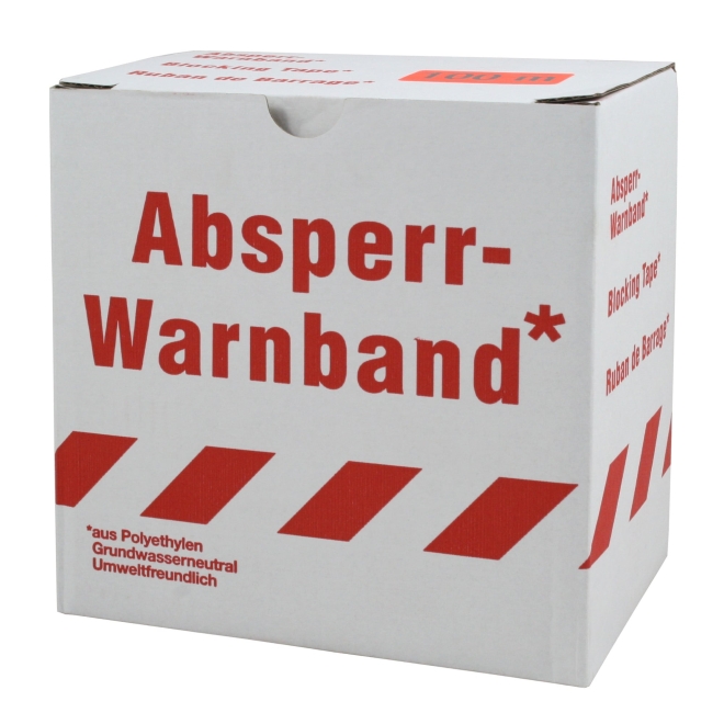 Absperrband 100m, weiß-rot, Warnband, Flatterband in Spenderbox