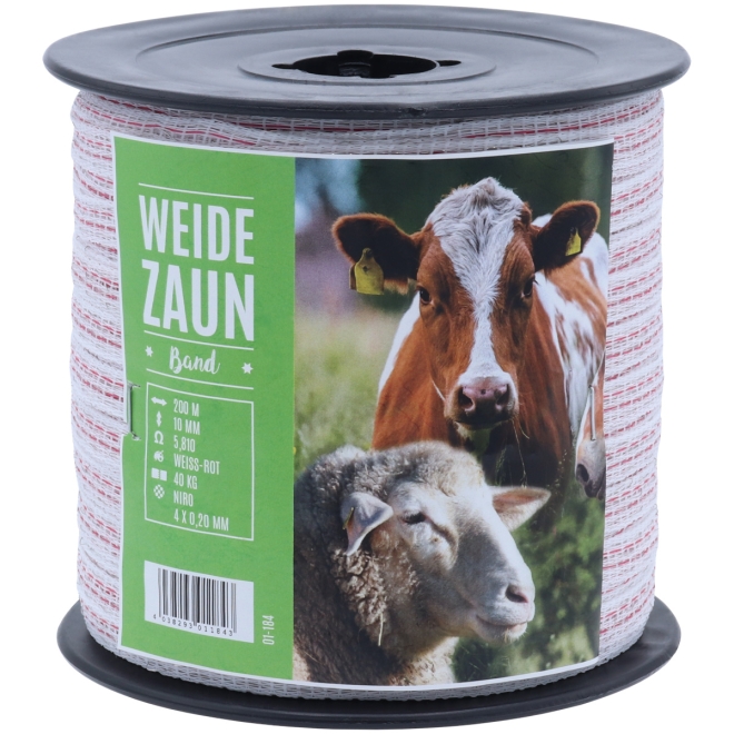 Weidezaunband PROFI 200m, 10mm, 4 x 0,20 Niro, weiß-rot