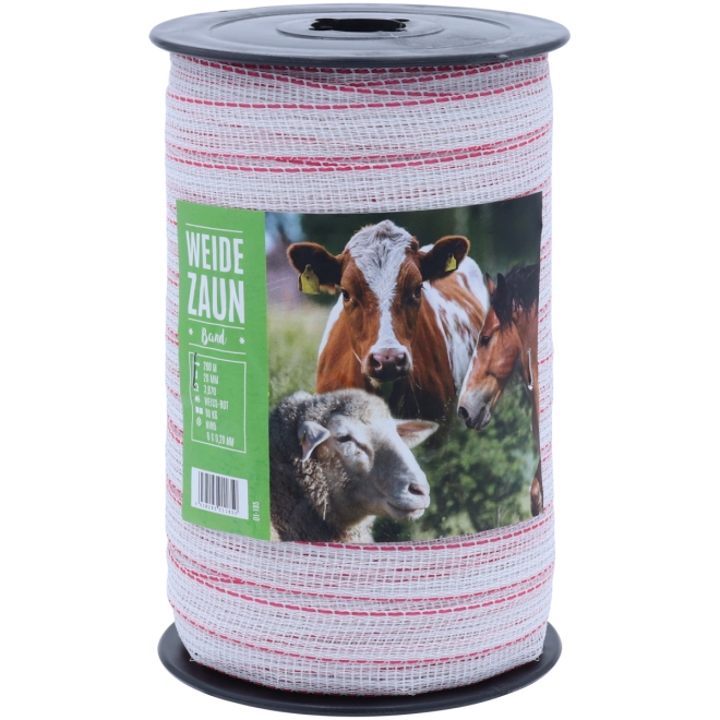 Weidezaunband PROFI 200m, 20mm, 6 x 0,20 Niro, weiß-rot
