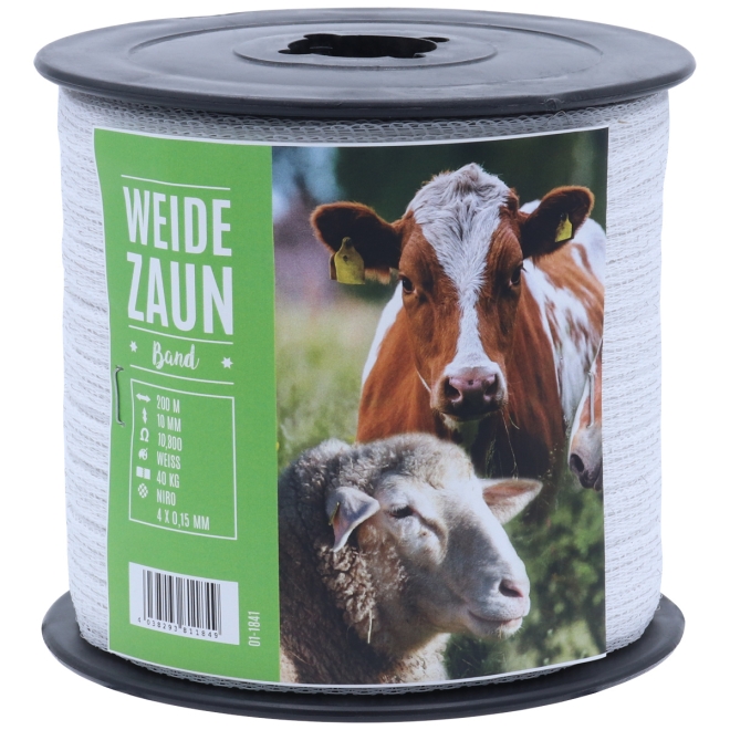 Weidezaunband BASIC 200m, 10mm, 4 x 0,15 Niro, weiß