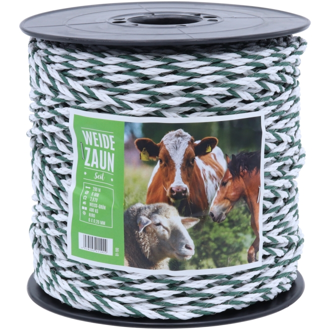 Weidezaunseil PROFI 200m, 6mm, 6 x 0,20 Niro, weiß-grün